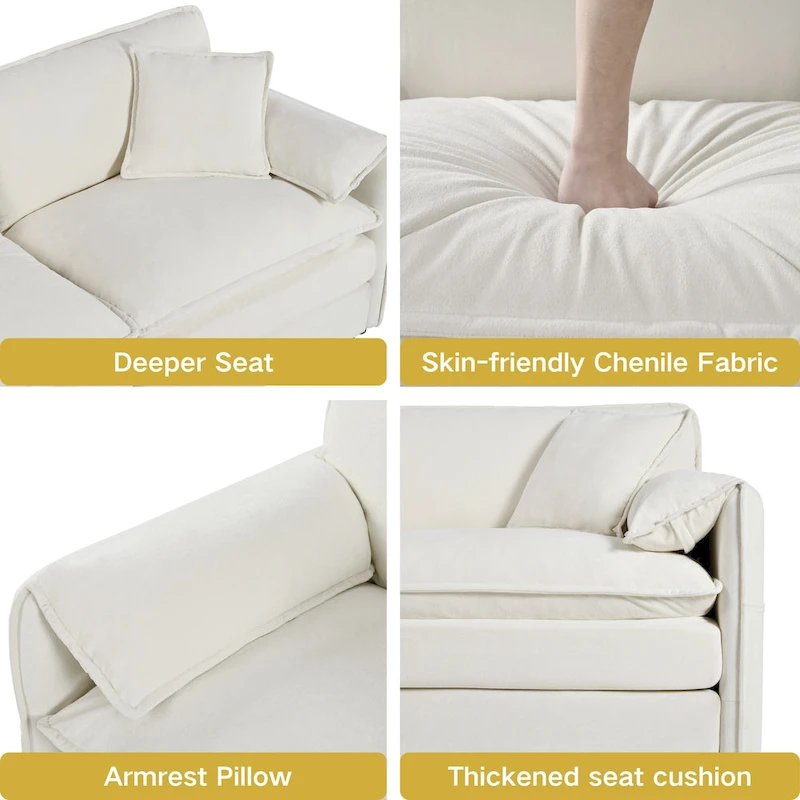 109.45 Chenille Upholstered L-Shaped Modular Sectional Sofa with Double-Layer Cushions, DIY Combination