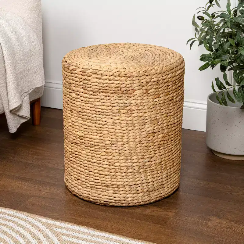 JONATHAN Y Zoey Modern Coastal Hand-Woven Hyacinth Stool