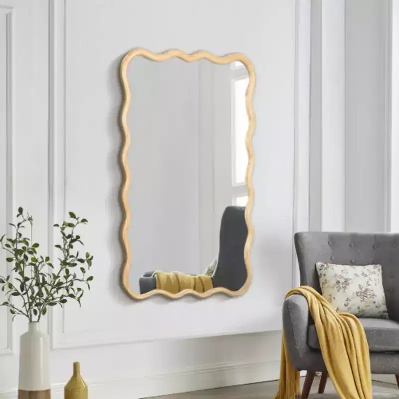 40 x 28Solid Wood Wavy Rectangle Mirror-Natural-Wood for Bathroom, Bedroom, Living Room, Dining Room, Cloakroom, Entryway