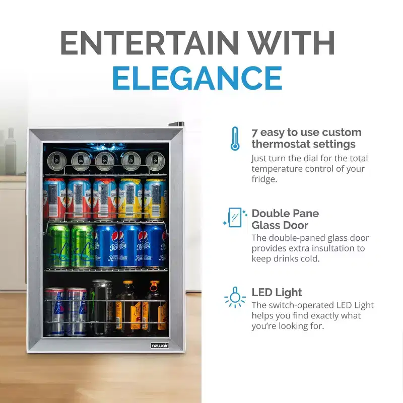 Newair 90-Can Freestanding Stainless Steel Beverage Fridge -17