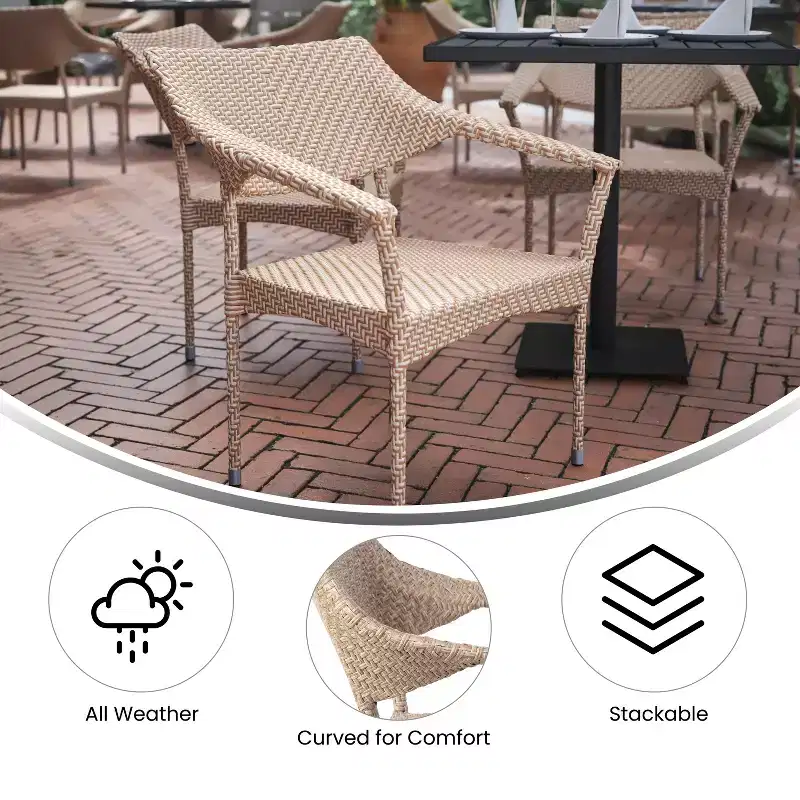 Flash Furniture Jace Commercial Grade Stacking Patio Chair, All Weather PE Rattan Wicker Patio Dining Chair