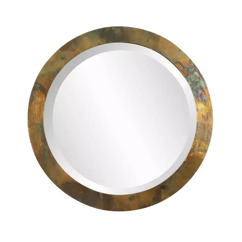 Round Copper Metal Frame Wall Mirror: Modern Decor, 15.75" Diameter, No Assembly Required