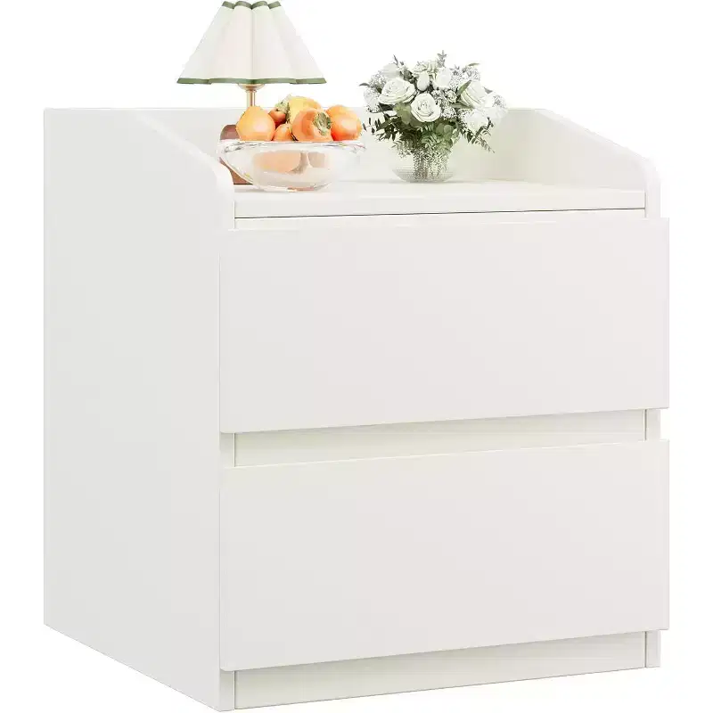 Nightstand with Drawers Bedside Table White End Table Modern Bed Side Table 2 Drawers Night Stand Drom Side Table Curved with Handle Free Design