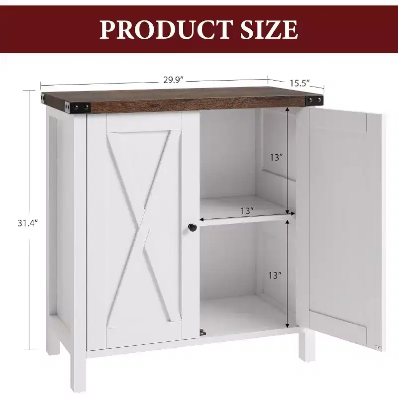 Small Storage Cabinet 2 Piece, Farmhouse Sideboard with 2 Doors & Adjustable Shelves, Entryway Console for Living Room/Dining Room/Kitchen