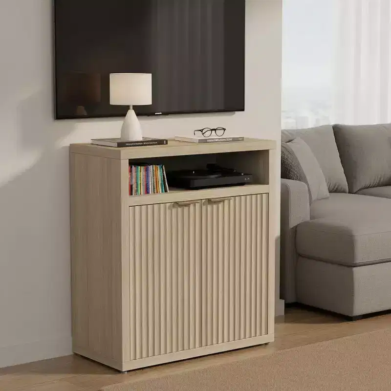 29.9 Inch Wide Sideboard Buffet Server Small Wood Kitchen Storage Cabinet Adjustable Shelves Open Rack Console Table For Dining Room