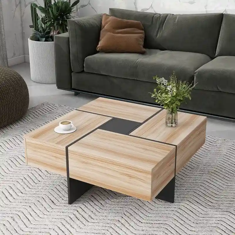 Square Coffee Table with Hidden Storage Compartments and Sliding Tabletop