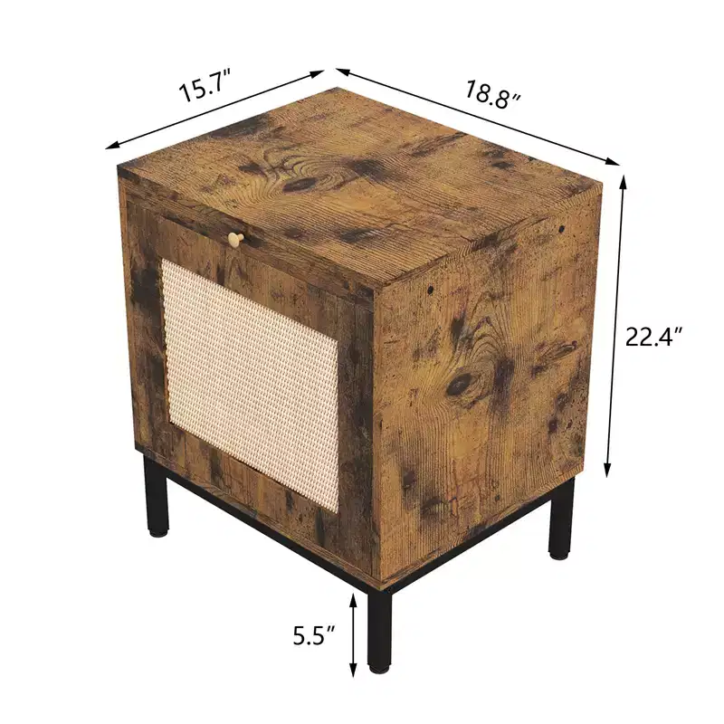 Natural Rattan and Iron End Table with Durable Construction, Stylish Design, Compact Size, Versatile Use, and Easy Assembly