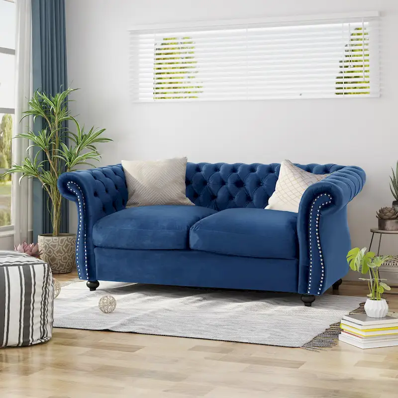 Somerville Upholstered Chesterfield Nailhead Loveseat by Christopher Knight Home