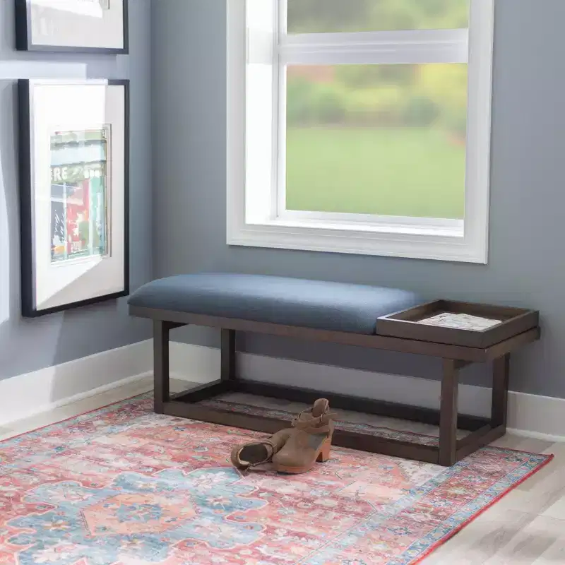 Lemire Modern Upholstered Storage Bench with Tray: Navy Blue, Wood Frame, Foam Fill, 300 lb Capacity, 52" Width