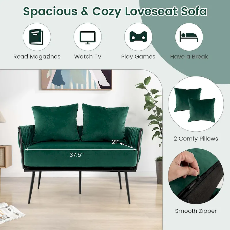 Costway Modern Loveseat Sofa Upholstered Dutch Velvet Couch with Woven - See Details