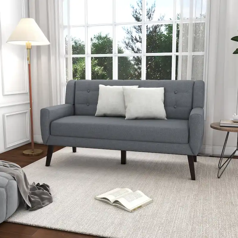 Modern Curved 63 Button Tufted Upholstered Loveseat with 2 Pillows