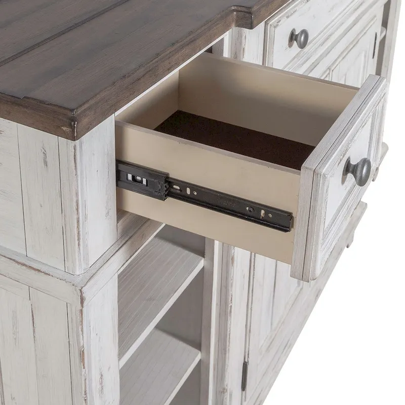 Breakfront Server in Distressed White or Grey
