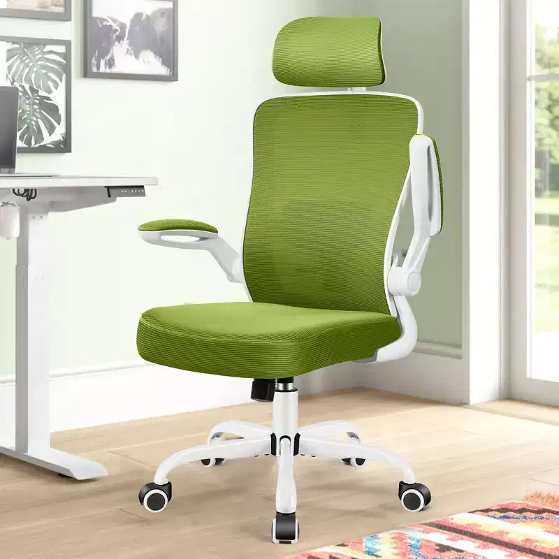 KERDOM Headrest Desk Chair with Adjustable Lumbar Support, Home Office Swivel Task Chair with High Back and Armrest, Black