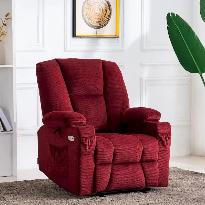 MCombo Electric PowerRecliner Chair with Massage & Heat, Plush Fabric 8015