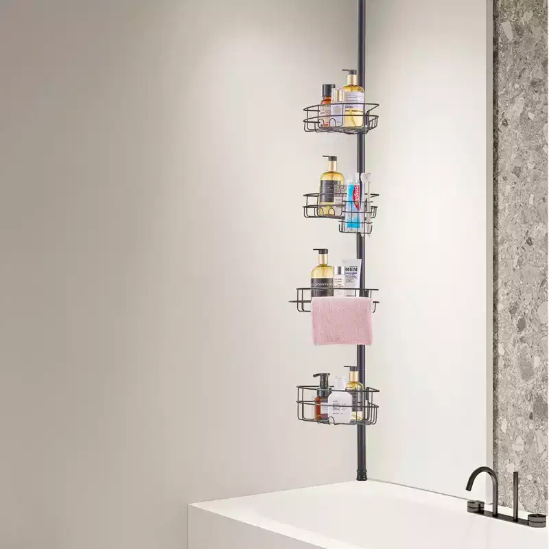 4-Shelf Shower Corner Caddy Tension Pole Adjustable 56-114 in Rust-Resistant Bathroom Organizer