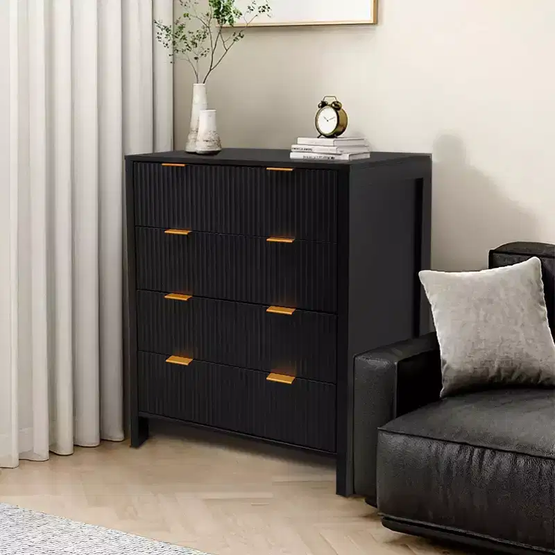 Dresser, Chest of Drawers, 4 Drawer Dresser, Waveform Fluted Panel Wood Dresser, Modern Dressers for Storage Drawers for Bedroom, Closet Living Room