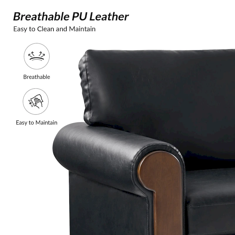Hedda Transitional 59Wide Leather Sofa with Solid Wood Legs by HULALA HOME