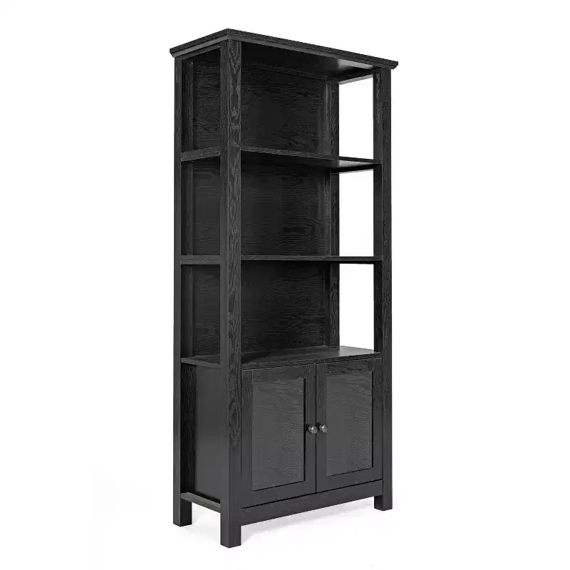 Modern Farmhouse Bookcase & Storage Cabinet | Tempered Glass Doors | 3 Shelves | 200 lb
