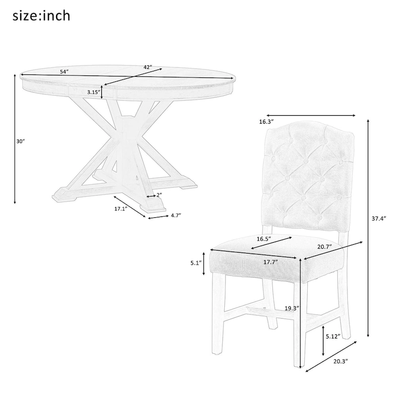 Functional Dining Table Set with Extendable Table and 4 Upholstered Chairs