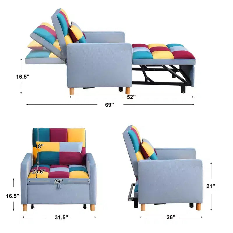 Convertible Sleeper Chair Bed with Pillow - 3-in-1 Single Sofa Chair for Lounge, Bedroom, Living Room