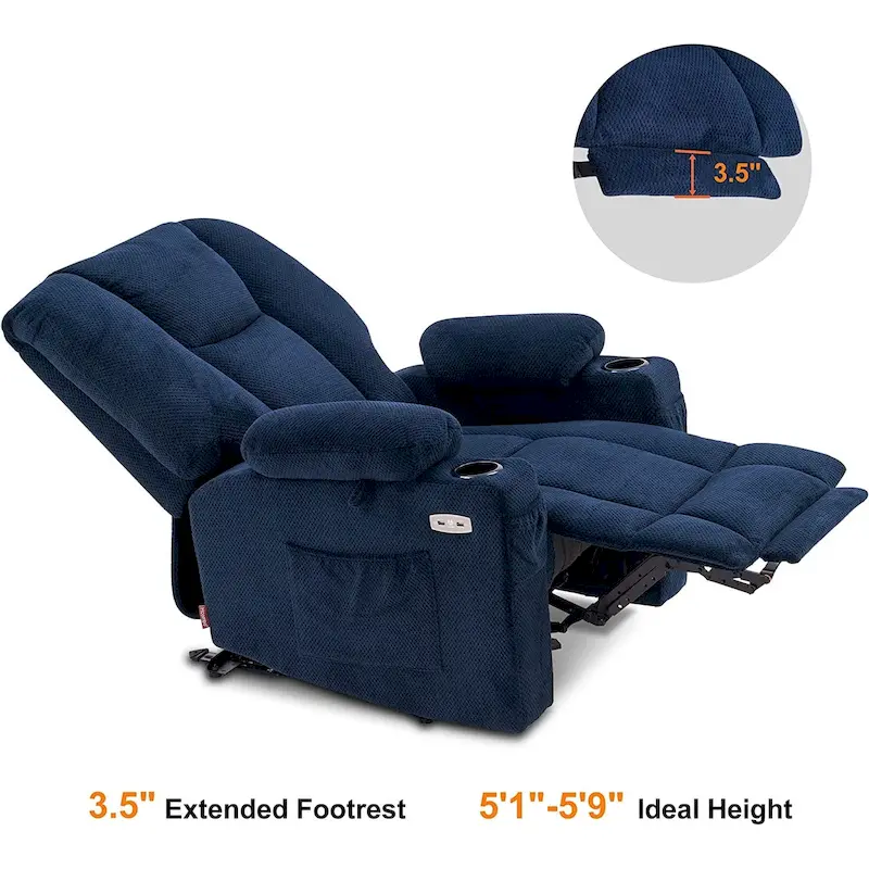 MCombo Electric PowerRecliner Chair with Massage & Heat, Plush Fabric 8015