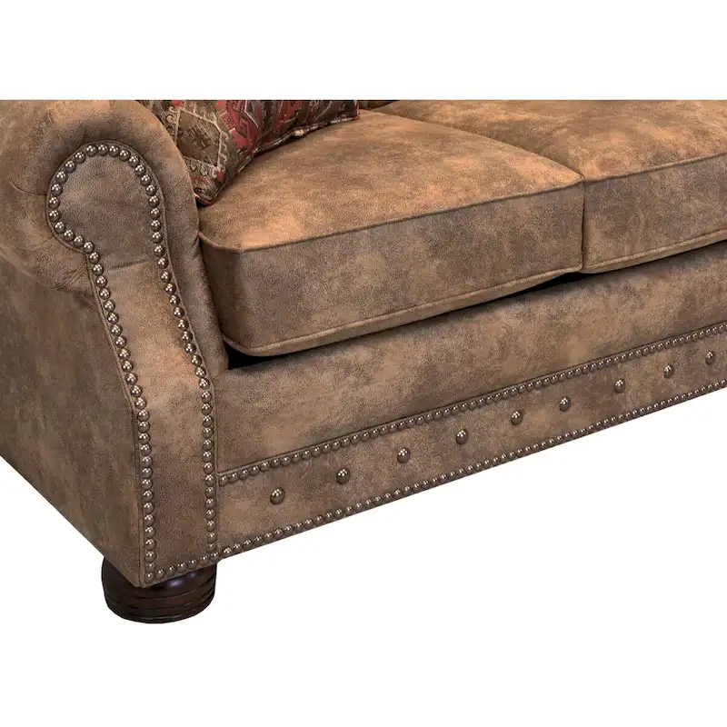 Made in USA Rancho Rustic Brown Buckskin Fabric Sofa Bed and Two Chairs Set