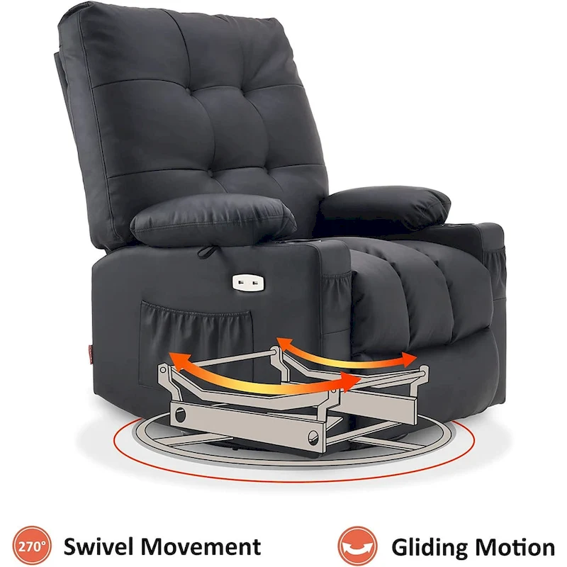MCombo Large Power Swivel Glider Rocker Recliner Chair with Massage and Heat, Faux Leather 7748