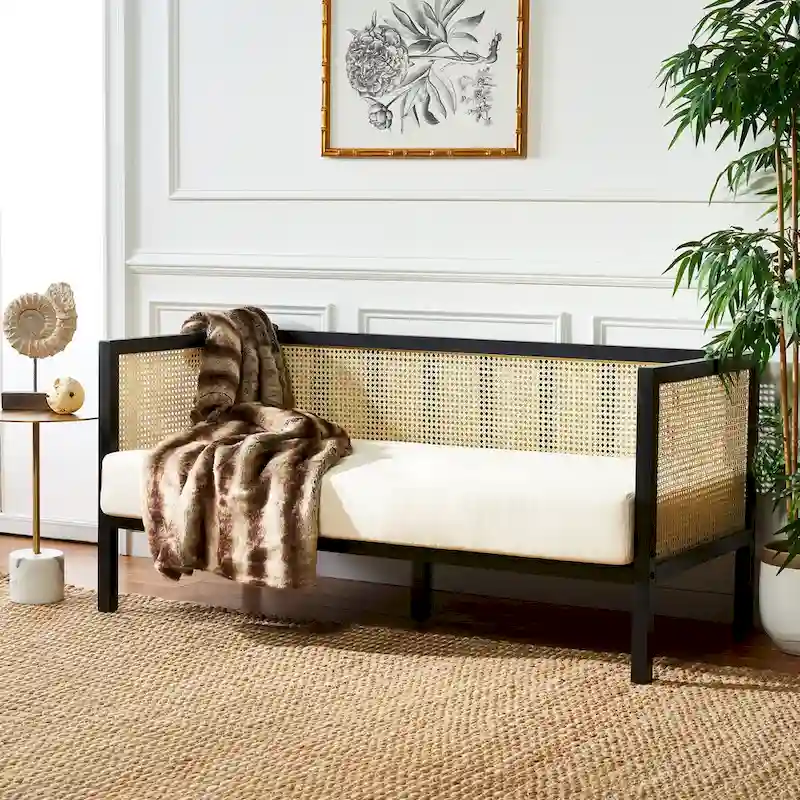 SAFAVIEH Mandie Rattan Sofa - 29 W x 62 D x 30 H - 29Wx62Dx29H