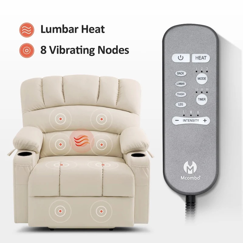 MCombo Power Lift Recliner Chair Sofa with Massage and Heat, Faux Leather R7096 (Medium-Wide)