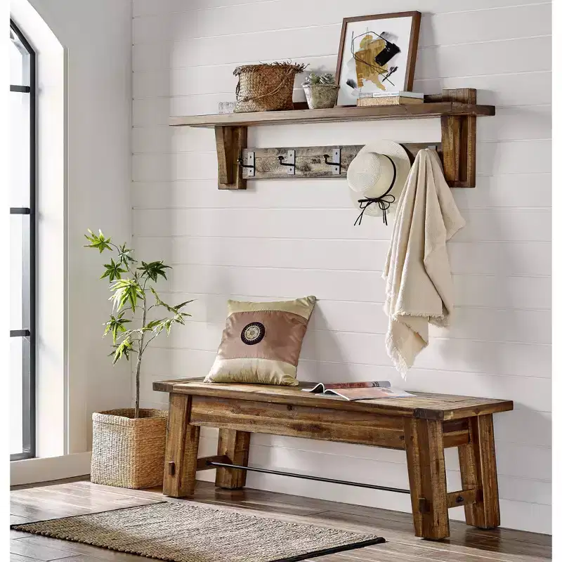 Durango Industrial Wood Coat Hook Shelf and Bench Set Dark Brown - Alaterre: Rustic Hall Tree, Mudroom Storage