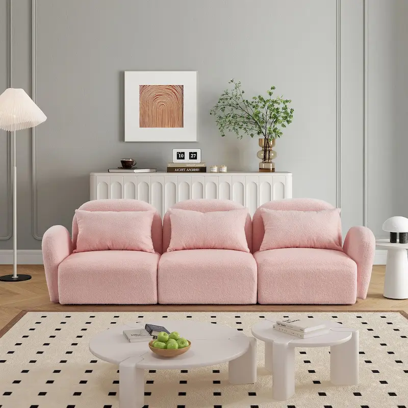 Living Room Furniture Three Seat Lazy Sofa Teddy Fabric White,High quality and durable