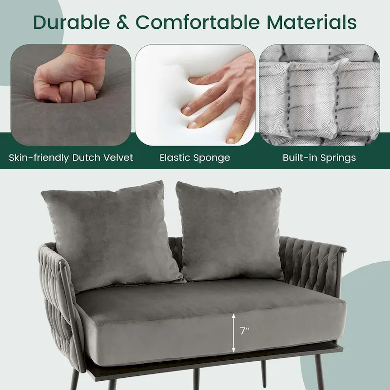 Costway Modern Loveseat Sofa Upholstered Dutch Velvet Couch with Woven - See Details