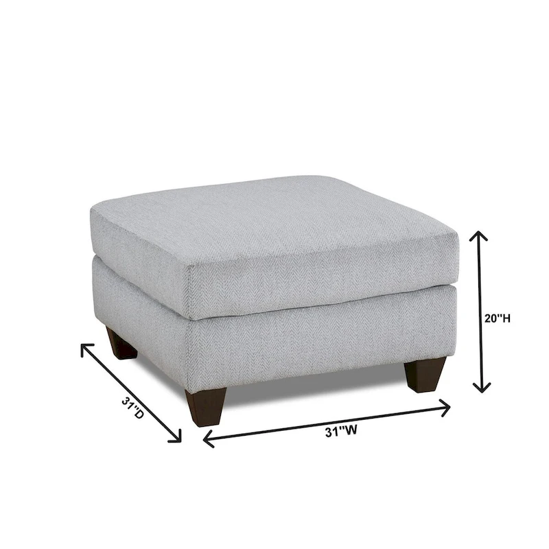 Roundhill Furniture Duleek 2-Piece Living Room Set, Sofa and Cocktail Ottoman, Herringbone Silver
