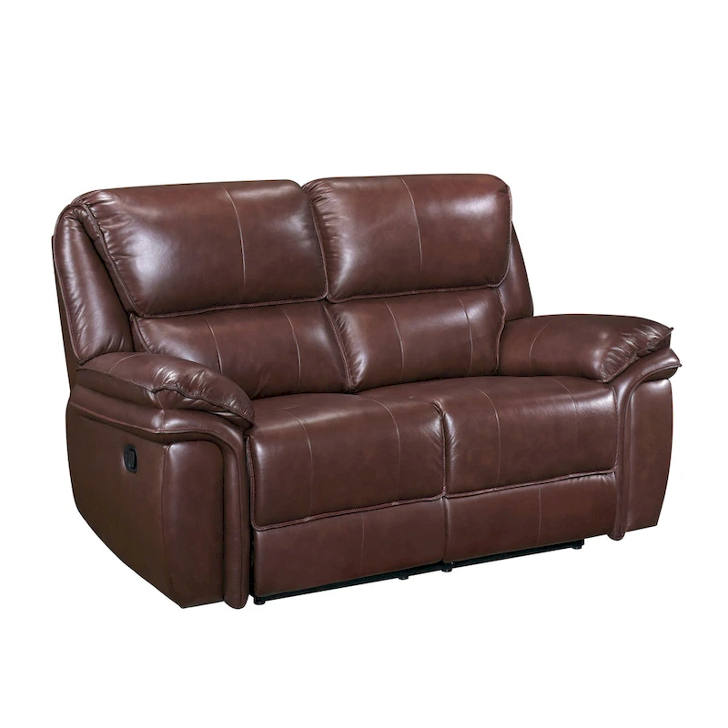 Jack 66 Inch Manual Recliner Loveseat, Plush Brown Top Grain Leather, Wood