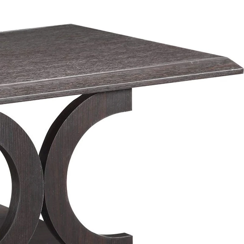Contemporary Style C-Shaped Coffee Table With Open Shelf, Espresso Brown