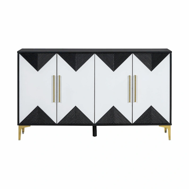 Unique Four-Door Cabinet with Two-Tone Triangular Pattern Doors
