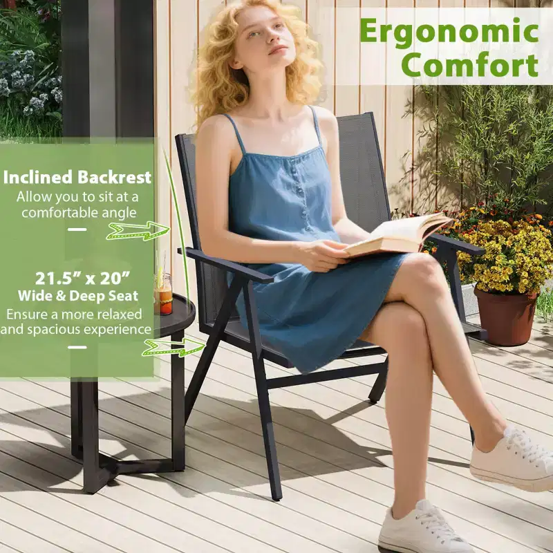 Costway Patio Chairs Set of 2with Breathable Mesh Fabric and Metal Frame 350LBS Capacity