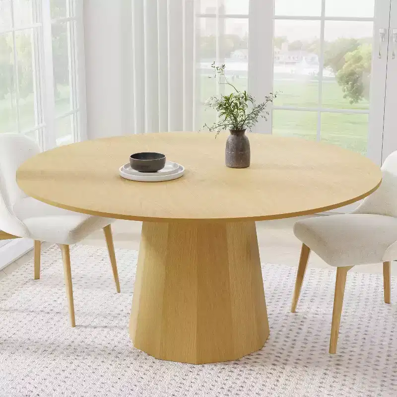 PexFix 60 in.H Solid Wood Round Dining Table Kitchen Table for 6-8 with Tabletop and Tapered Base for Living/Dining Room Coffee Office in Natural