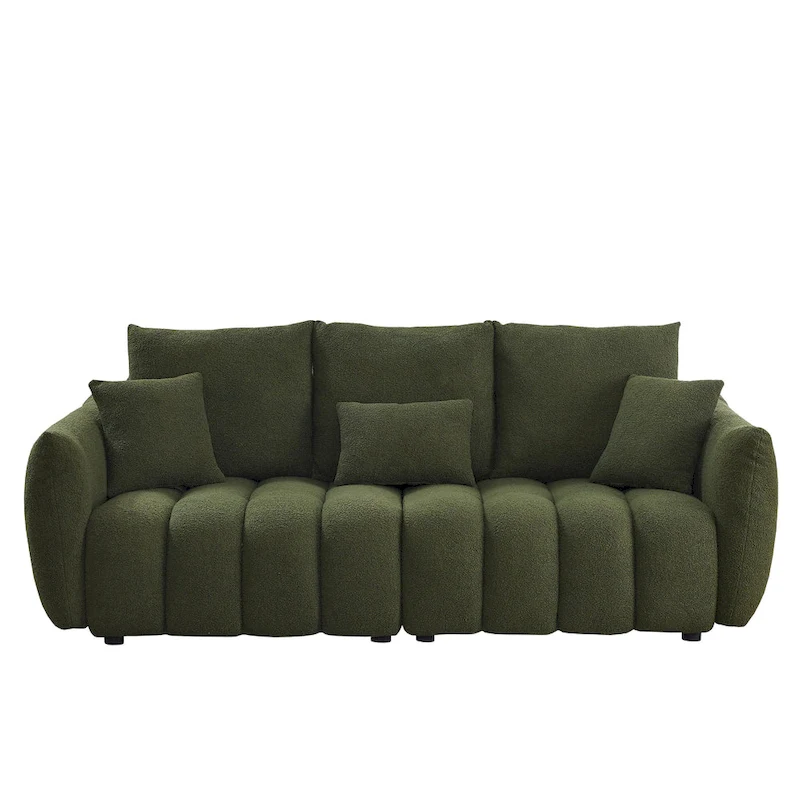 2-Pieces 6-Seat Teddy Fabric Sectional Sofa Set (3+3) with Wooden Frame & 6 Pillows