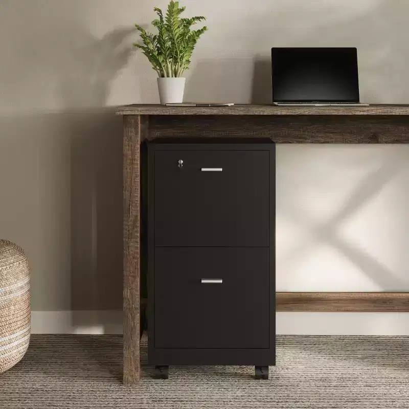 2-Drawer File Cabinet with Lock and Rolling Wheels