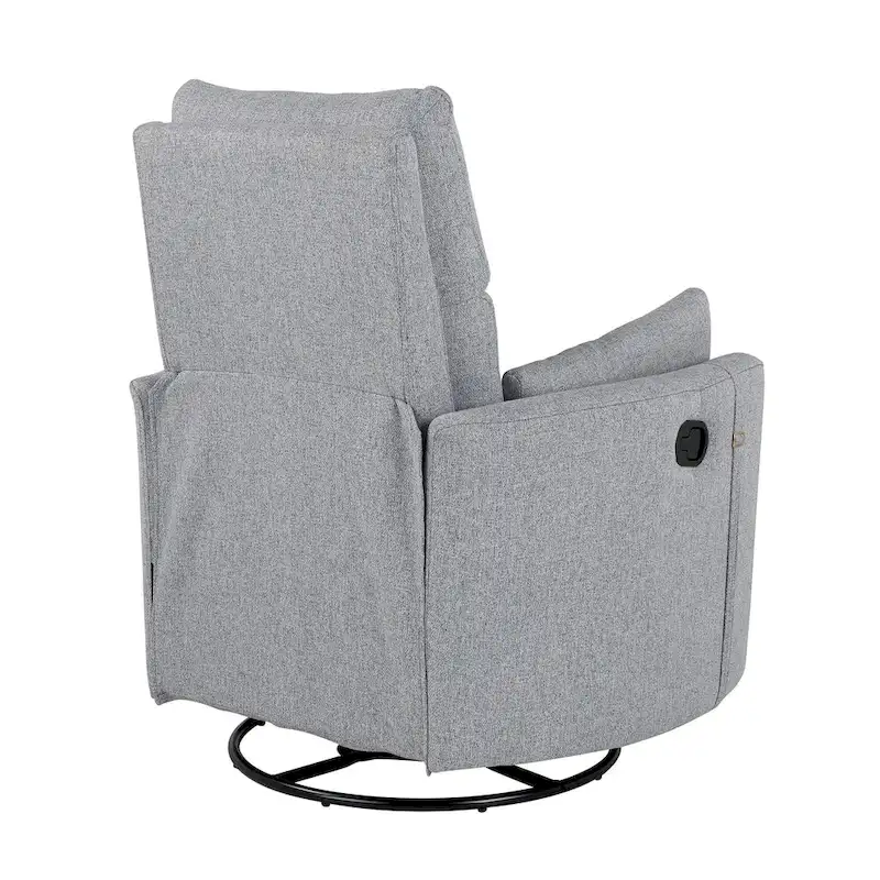 Beige Upholstered Swivel Rocker Recliner with Manual Recline, 360 Swivel, and Two Removable Cushions