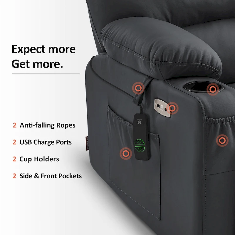 MCombo Power Lift Recliner Chair Sofa with Massage and Heat, Faux Leather R7096 (Medium-Wide)