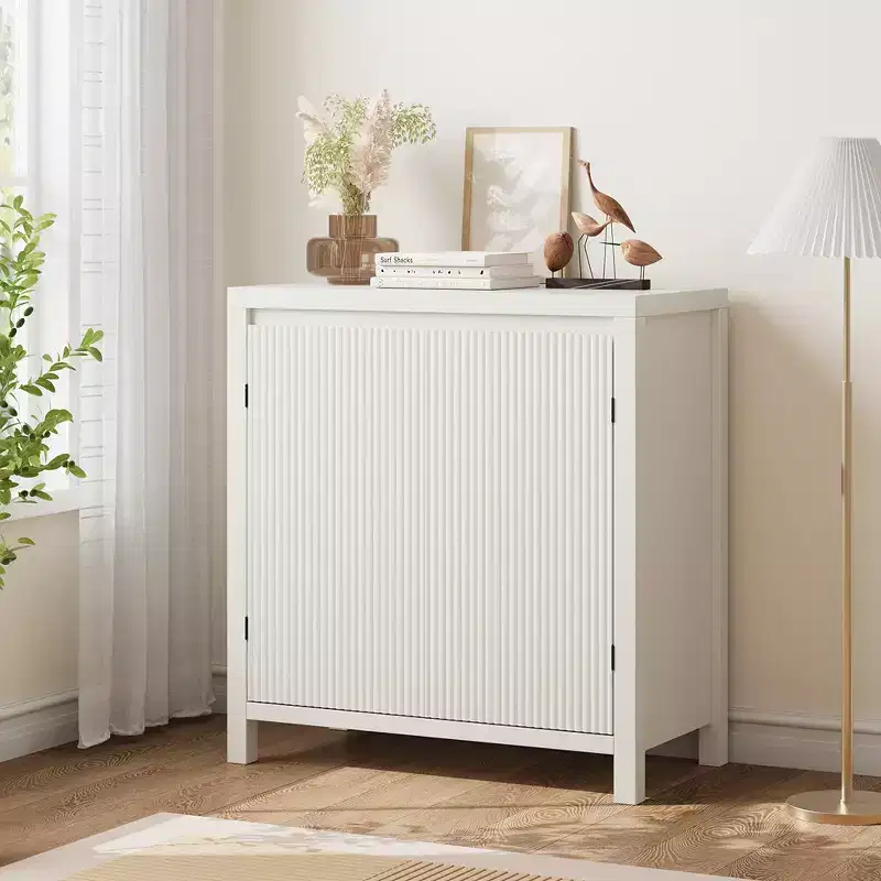 MDF & Rattan Sideboard Cabinet with 2 Doors and 1 Drawer, 33.1