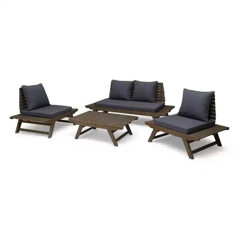 Christopher Knight Home Sedona Outdoor Acacia Wood 4 Seater Chat Set with Cushions