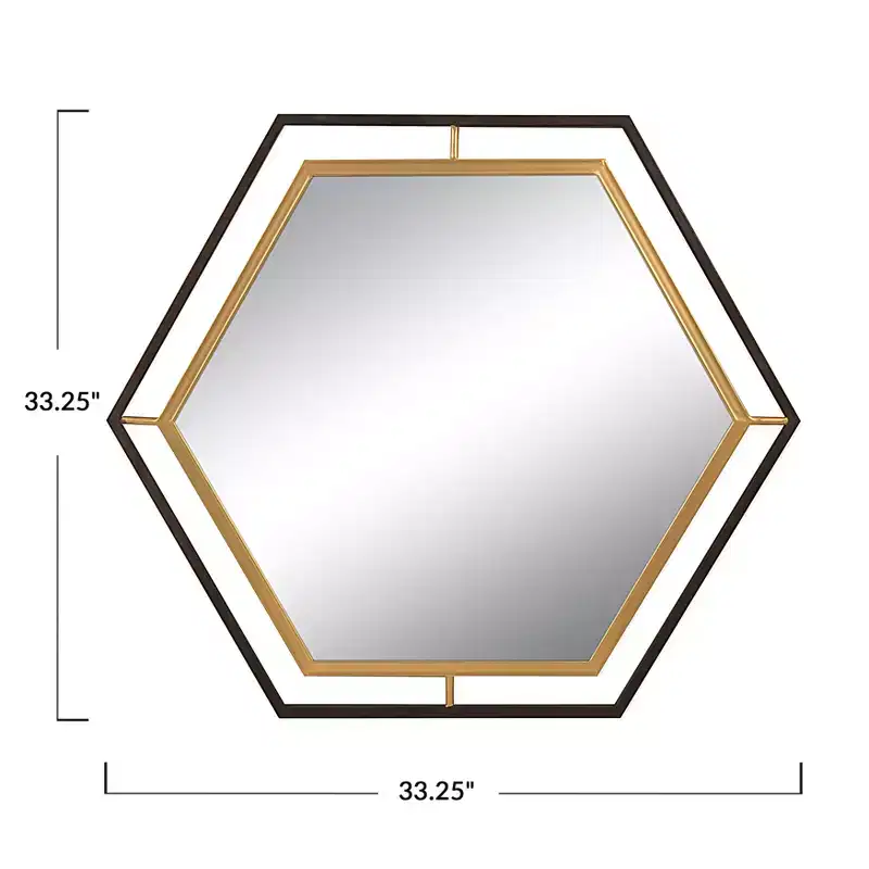 Storied Home Hexagon 2-Tone Metal Framed Wall Mirror, Black and Gold