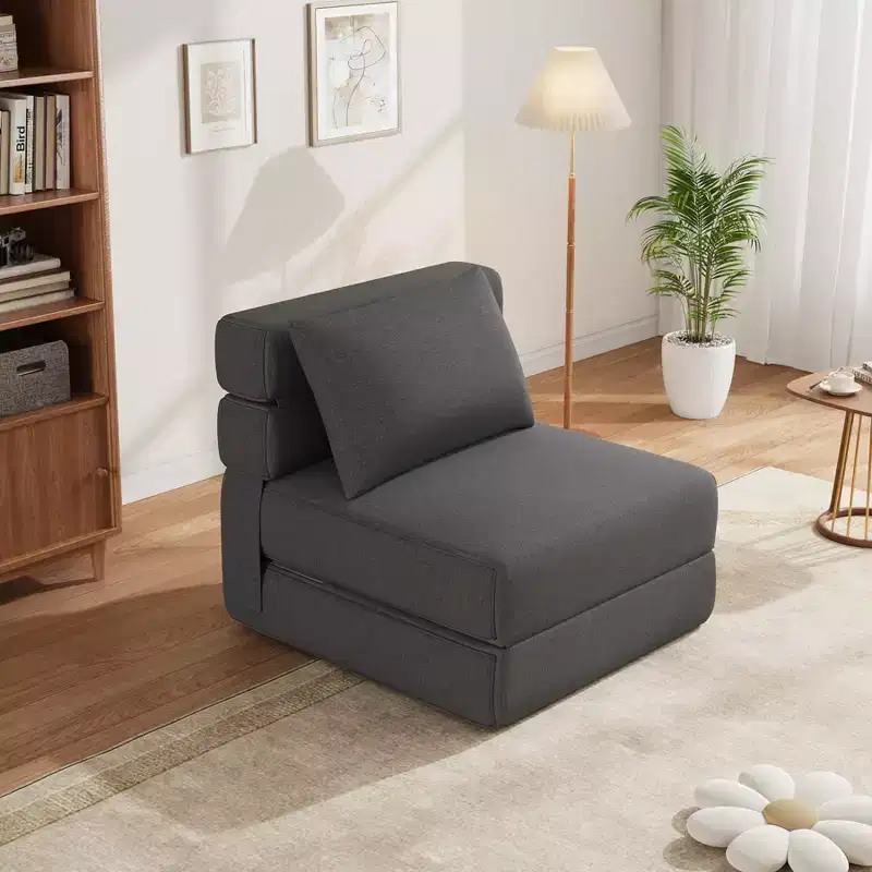 Folding Sofa Bed with Upgraded Pillow, Single Size Foldable Floor Couch and Mattress, High-Density Memory Foam with Linen Cover, Lounge Chair