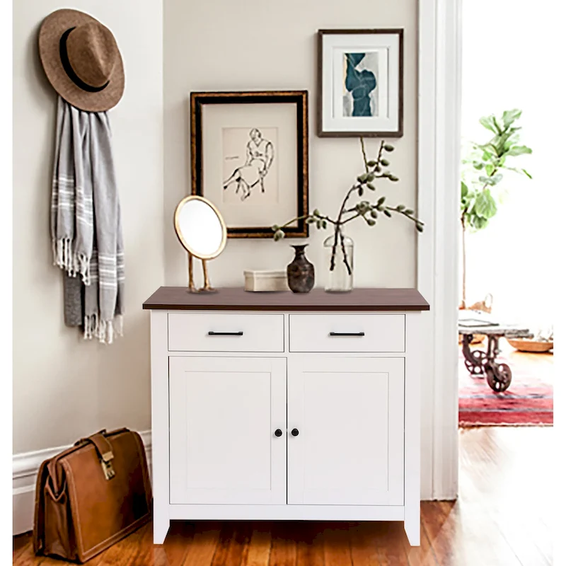 White Wood 2-Drawer 2-Door Sideboard Storage Cabinet - 32.83 H x 35.81 W x 15.75 D
