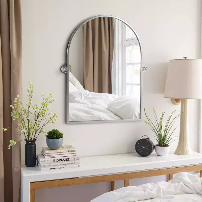 Iron Right Angled Arched Silver Hardware Hanging Mirror 91x61x4cm