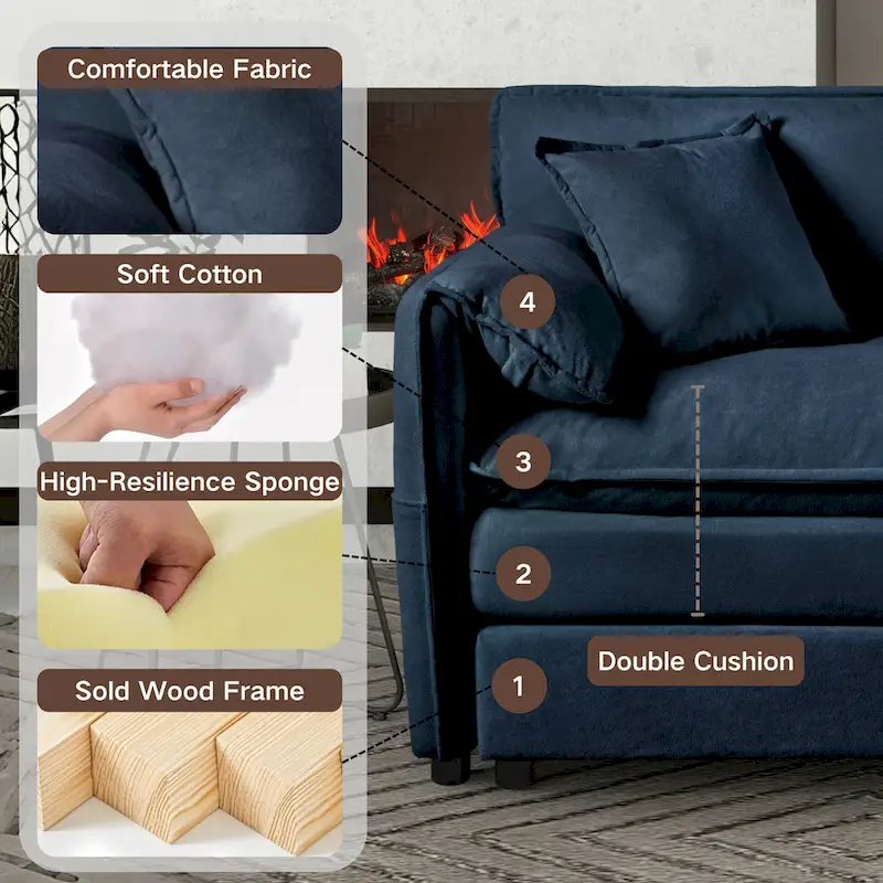2-Piece 75.59 Chenille Cloud Loveseat Sofa Set with Deep Seat and 4 Pillows