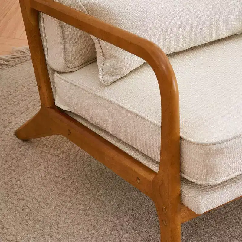 Solid Wood Upholstered Armchair with Foam Cushion – Modern Accent Chair